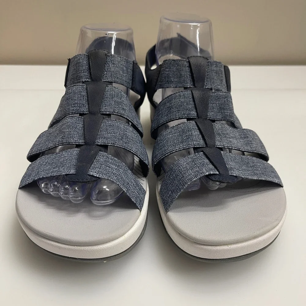 Clarks Sandals Womens 10W Navy Arla Shaylie Cloudsteppers Comfort Strappy Shoe